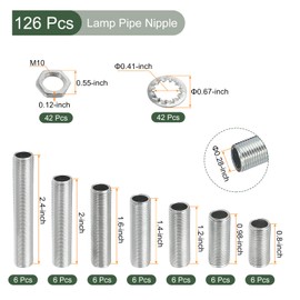 YOKIVE 126 Pack Lamp Pipes Kits, M10 Screws Threaded Hexagon Fastener Assortment with Lock Nuts Teeth Washers, Great for Ceiling Lights DIY Projects