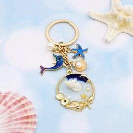 TTYY Ocean Keychain Adorable Sea Animal Charms Perfect for Beach Lovers, Travel Enthusiast Ideal for Backpacks (blue-starfish)