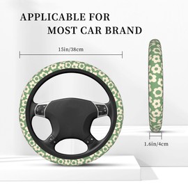 Funda de volante clásico con diseño de flores Groovy para mujer, de 15 pulgadas, color verde de neopreno, accesorios de coche, protector para vehículo, camión, SUV