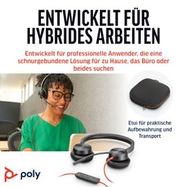 Schnurgebundenes Premium-Headset Poly Blackwire 8225 – Active Noise Cancelling – Hi-Fi-Stereo – Verbindung mit PC/Mac – Kompatibel mit Teams, Zoom