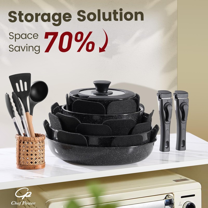 Chef Power Ceramic Nonstick Cookware Set 19 Piece with Detachable