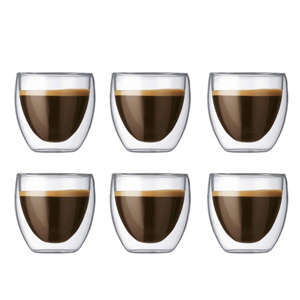 Bodum Pavina Double Wall Clear Espresso Shot Glass Extra Small 2.5 Ounce 6-Pack