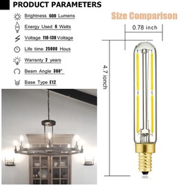 Leools T6 LED Bulb Dimmable 6W Equal 60 Watt Light Bulbs,5000k Daylight White T6 E12 Candelabra Bulb 60 watt for Chandeliers,Ceiling Fan,Pendant,Wall sconces AC120V 600LM e12 Light Bulb 6Pack