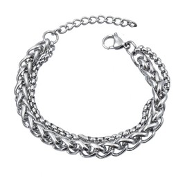 SMGFUNE Mens Bracelets, Mens Bracelet Stainless Steel, Keel Chain and Square Pearl Chain Double Layer Bracelets 6mm/3mm Cuban Bracelets for Men 7.8 Inches Men Bracelet Chain