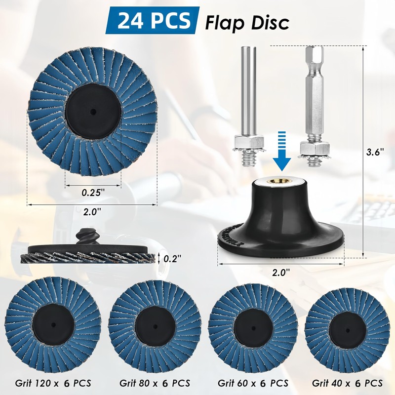 24Pcs Die Grinder Sanding Disc, 2 Inch Flap Disc Set