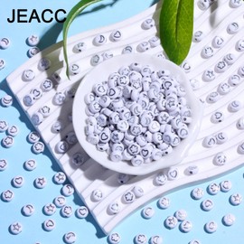 Jeacc Pony Beads for Bracelet Making Round Seed Beads with Heart Star Moon Pattern for Friendship Necklace Earrings Jewelry Craft Acrylic Cute Fun Charms Ornaments for Band DIY 500 Pcs White and Black
