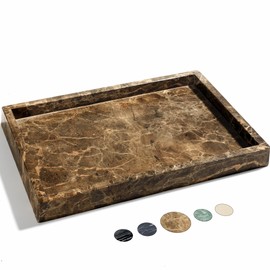 YMXYJM 100% Natural Marble Tray for Bathroom, Genuine Marble Stone Vanity Tray, Luxury Storage Trays for Kitchen, Vanity, Home Decor, Dresser, Non-Resin/Non-Ceramic, 12"x 8"x 1.2", Brown