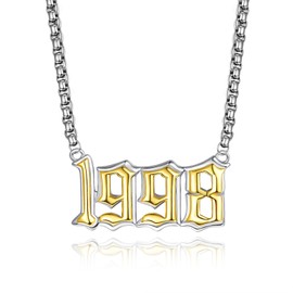 ADMETUS Birth Year Necklace 925 Sterling Silver Year 1988-2000 Pendant Chain Jewellery Gifts for Men Women with 22 Inches + 2 Inch Rolo Chains, Sterling Silver, No Gemstone