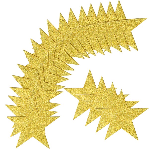 100 Pieces Star Cutouts Paper, BetterJonny Gold Glitter Five Stars Confetti Cutouts 6 inch Paper Shimmer Stars for Bulletin Board Accents Classroom Wall Party Decoration
