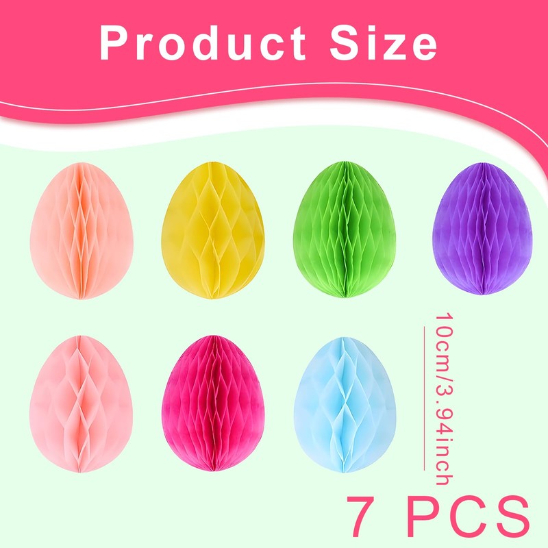 7Pcs Easter Egg Decorations, 3D Honeycomb Easter Decorations, Hanging Egg