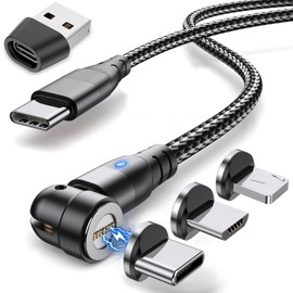 Krsende Magnetisches Ladekabel 2M, 6 in 1 Magnet USB C Kabel Schnellladung 60W, USB A/USB C auf Typ C Schnellladekabel, 360°&180° Rotierendes Kabel für Micro USB/Typ C/i-Produkts Gerät