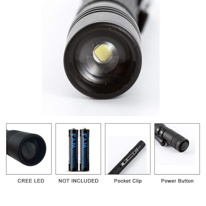 LED Pen Flashlight (3 Pack), Zoomable Head, COSMOING 3 Mode