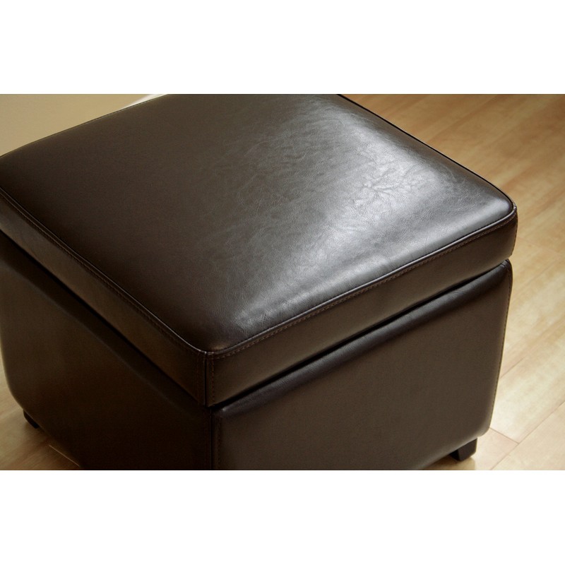 Wholesale Interiors Full Leather Ottoman, Dark Brown