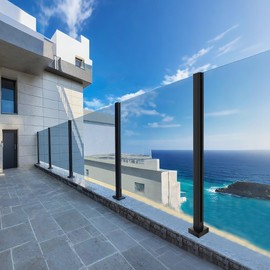 Cvter Glass Railing Post, No-Punch Heavy-Duty Glass Railing with Spigot Slots & Base, 304 Stainless Steel Clamp Bracket for Deck Balusters, Balcony, Patio, Stairs, Black, 41.3in, 105cm Corner Post