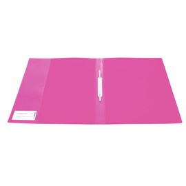 HERMA 19491 File Folder A4 Translucent Pink Pack of 3 Plastic Folders with Labelling Label, Slip Pocket & Metal Stapling Tongue, Sturdy Plastic File Folder Set for School and Office