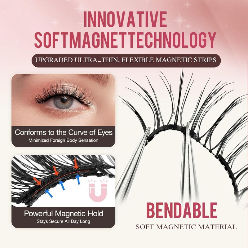 POOLJOY Elara Craft Magnetic Eyelashes, Magnetic Eyelashes with Applicator Natural,