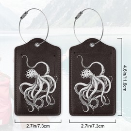 Octopus Luggage Tag for Suitcase Black Luggage Tag with Privacy Flap & Name ID Label & Metal Loop,Travel Suitcase Tags for Women 2Pcs