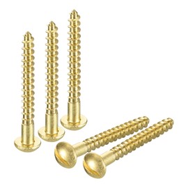 sourcing map Wood Screws M5 x 40mm Slotted Round Head Brass Self-Tapping Screw WoodWorking Screw 4 Pcs
