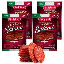 Bridgford Italian Salami 5 oz Pack of 4 - Zero Carb Healthy Salami Sliced Charcuterie Meat for Your Charcuterie Boards or Antipasto Platters - Ready-to-Eat Snack for On-the-Go Snacking