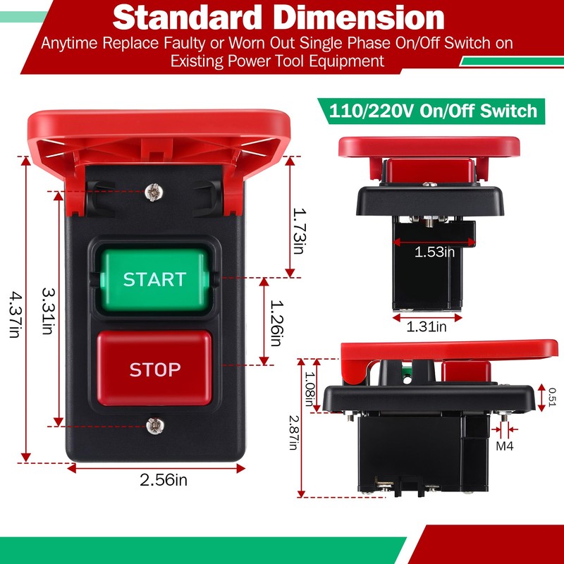 Dreyoo 120/230V Single Phase On/Off Switch, Efficient 120V 2HP Switch