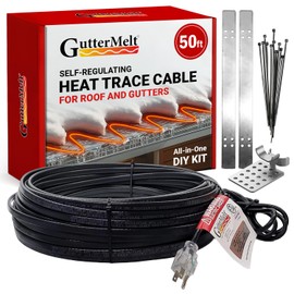 Heat Trace Cable for Gutters - 50 Feet, 3.75 Amps, 450 Watts, 120V Self Regulating Gutter Heat Cable for Metal Roof, Heated Gutter Cables, Ice Dam Melt Tape, Snow Cables, Roof Ice Melt System