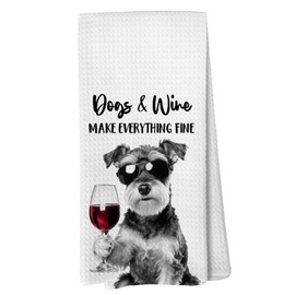 Liosei Funny Schnauzer Holding Wine Kitchen Towels and Dishcloths, Schnauzer Gifts for Women Men, Dog Mom Dad Lovers Owner Gifts Drying Cloth Hand Towels for Kitchen Bar Decor, 16x24 Inches