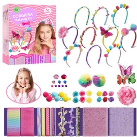 154 PCS Kit de Fabricación de Diademas para Niñas, Kit de diadema para niñas seguras, set de accesorios para el cabello hecho 10 diademas de moda, Juegos de Manualidades Juguetes Regalo Cumpleaños