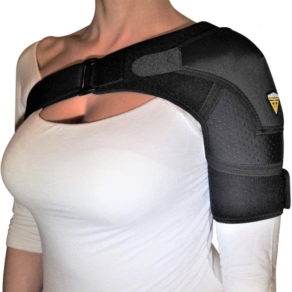 Shoulder Brace for Torn Rotator Cuff | Shoulder Pain Relief, Support and Compression | Sleeve Wrap for Shoulder Stability and Recovery | Fits Left and Right Arm, Men & Women (Black, Small/Medium)