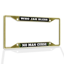 Fastasticdeals Metal Insert License Plate Frame Who Jah Bless No Man Curse Jamaica B Weatherproof Car Accessories Gold 4 Holes Solid Insert