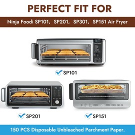 YQL 12-Inch 150PCS Unbleached Parchment Paper, Disposable Air Fryer Liners for Ninja Air Fryer SP151/SP101/SP201/SP301, Paper Liner Accessories for Ninja Foodi Flip Toaster Oven and More