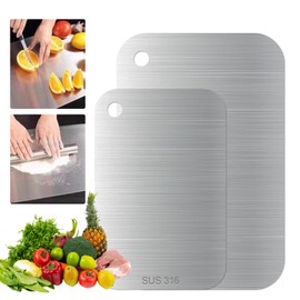Keboyoe S316 Titanium Chopping Board, Stainless Steel, Titanium Cutting Board, Double-Sided Food Grade Chopping Boards for Meat, Bread, Vegetables, Fruits, Pack of 2