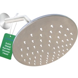 UTCGLAS All Metal 8 Inch Rainfall Shower Head, Chrome Large Round Luxury Fixed Showerhead Thick Stainless Steel, High Flow Rain Shower Heads Replacement Optimized for Pressure Even At Low Water Flow