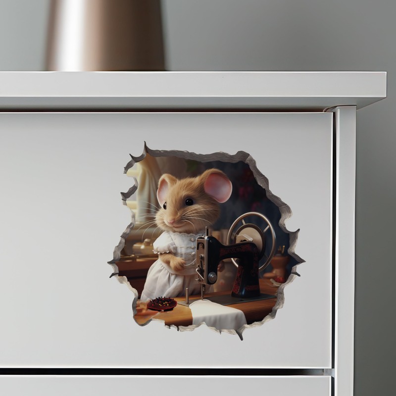 Seamstress Mouse Hole 3D Wall Sticker - Unique Gift Idea