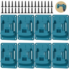 AXVRAV Pack of 8 Wall Mount Tool Holder for Makita 18 V, Drilling Power Tools, Drill Holder with 32 Screws, Drilling Tools Holder, Machine Holder, Workshop Storage, 14.4/18 V