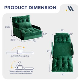 MAXYOYO Adjustable Floor Sofa Couch, 5-Position Convertible Lazy Sofa Sleeper Bed with Pillow, Velvet Multi-Functional Bean Bag Bed, Versatile Floor Seating Sofa for Reading Gaming, Green, Single
