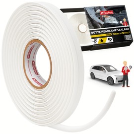 XFasten Butyl Rope Headlight Sealant Tape White 20ft, No-Squish Packaging Automotive Retrofit Butyl Tape RV Waterproof and Airtight Resealing for Headlamp Restoration, Windshield, and Tail Light, 7 mm
