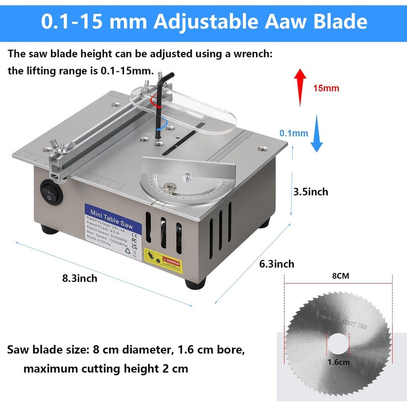 MIUPWULA Mini Table Saw, 96W Portable Precision Craft Table Saw，1/2"