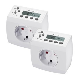 HBN Digital Timer Set of 2 Weekly Timer with 8 Switching Programmes Timer Socket for Indoor Use, Random Function, 16 A/3680 W