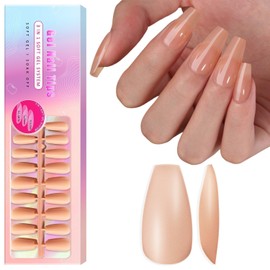 SXVME Soft Gel Nail Tips Long Coffin 300Pcs Pre-applied Tip Primer Nail Tips, Natural Nude Colored Gel Tips Acrylic Fake Nails Extensions False Nails Press ons for Easy DIY
