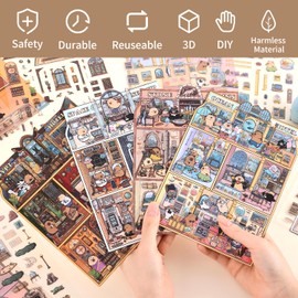 Girls 3D Miniature Scene Stickers,4 Sets Visit the Store DIY House Stickers for Space Cruise,Ocean Hotel,Egypt Hotel,Stone Age,Cute 3D Cartoon Sticker Scenes for Adult Kids Relief Stress Pass The Time