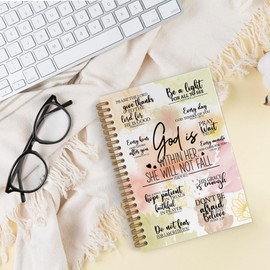 QLMX Christian Gifts for Women Spiral Notebook, God Is Within Her She Will Not Fall Journal Notebook, Bible Verse Notebooks for School Work, Inspirational Religious Office Supplies Gifts, 5.5x8.3Inch