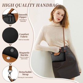 Fashion Mini Crossbody Bags for Women,Leather Shoulder Bag Handbags Colorblock Purses with Strap,Stylish Lightweight Compact Clutch Bag,Autumn New Satchels Hobo Tote Bag for Daily Work Travel(Black)