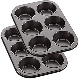 N.E.W 2 Pack Deep Sturdy Muffin Fairy Cake 6 Cup Non Stick Baking Tray Tin for Yorkshire Pudding Pies, Cupcakes, Muffin and Brownies, Carbon Steel