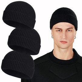 ROYBENS Swag Wool Knit Cuff Short Fisherman Beanie for Men Women, Winter Warm Hats, 3PCS