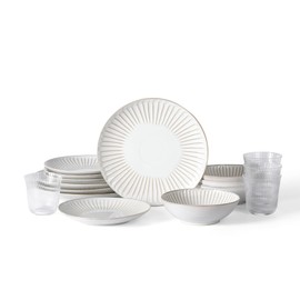Stone Lain Linea 16-Piece Dinnerware Set Stoneware, Soda Lime Glass, White