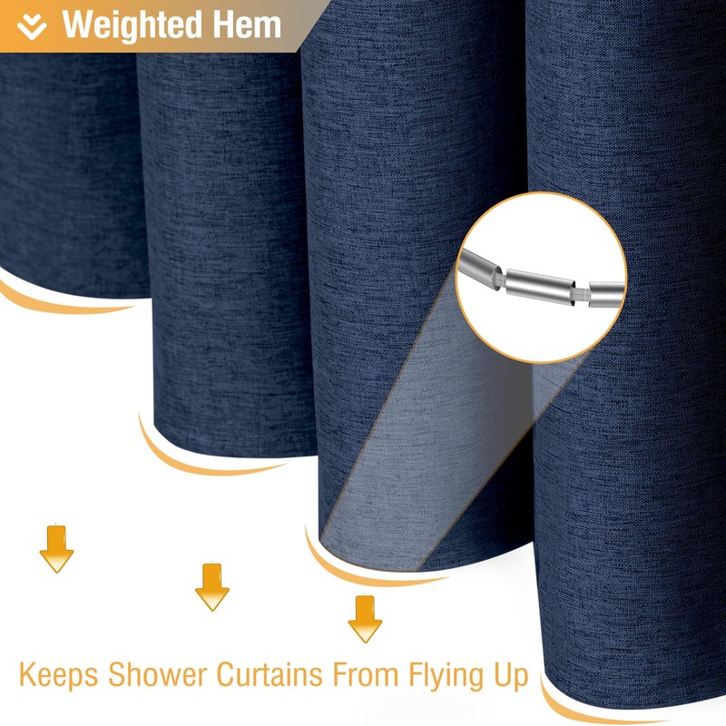 BTTN Navy Blue Shower Curtain - Linen Textured Heavy Duty