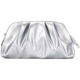 Dressy Clutch Purse for Women Soft Pleated PU Vegan Leather Evening Bag Elegant Evening Bag for Wedding/Prom/Cocktail Party (Silver)
