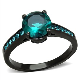Marimor Jewelry 2.16 Carat Blue Green Zirconia Black Stainless Steel Engagement Ring Women's Size 10