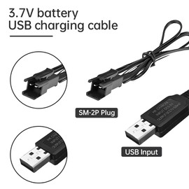 sea jump 2PCS 3.7V 500mah USB Charging Cable with SM-2P Plug Connector for Mini RC Vehicles, Amphibious Stunt Vehicles, Trucks, Off-Road Vehicles, RC Cars, RC Ships, Drones, Air Guns, 3.7V Battery