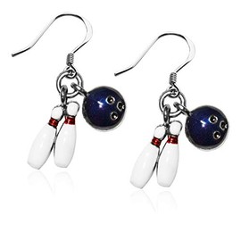 Whimsical Gifts Sports Charm Earrings (Bowling, Silver)